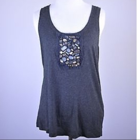 j Crew gray tank top with assorted jewels - Picture 1 of 5